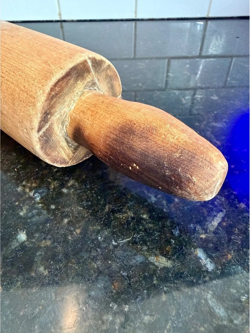 Vintage Wooden Rolling Pin Double Handle Farmhouse Kitchen Baking Decor